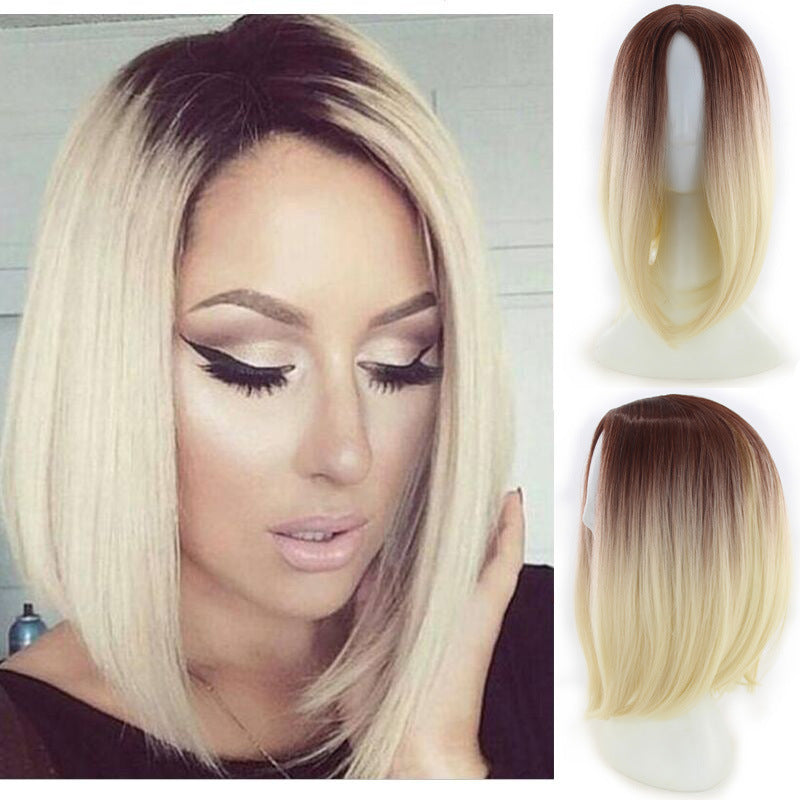 Women"s short straight hair gradient Bob Wig