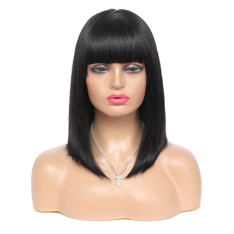 Chic Bob Wig with Blunt Bangs – Synthetic Hair