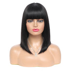 Chic Bob Wig with Blunt Bangs – Synthetic Hair