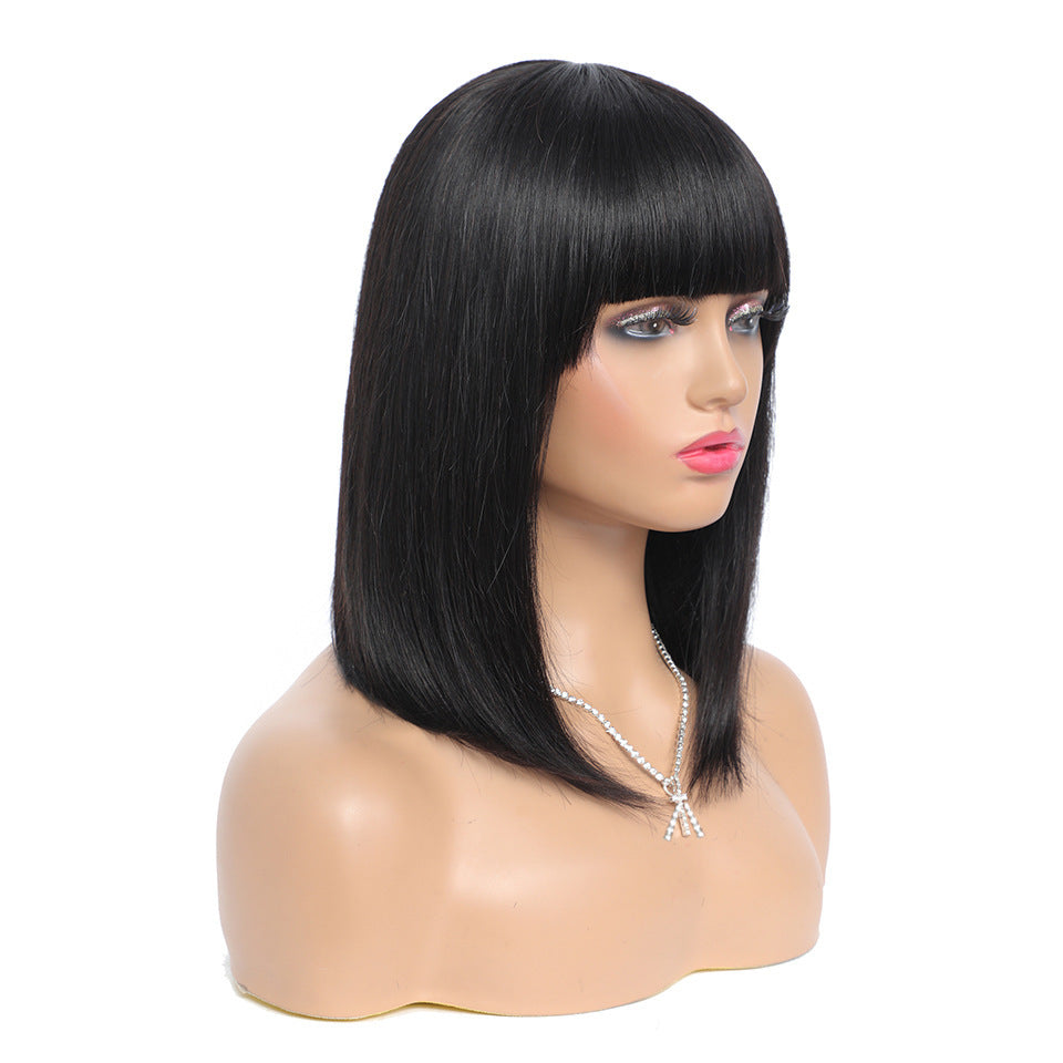 Chic Bob Wig with Blunt Bangs – Synthetic Hair
