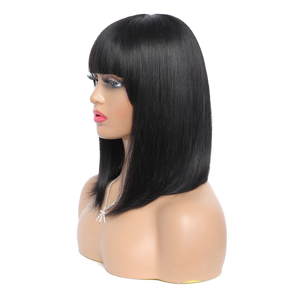 Chic Bob Wig with Blunt Bangs – Synthetic Hair