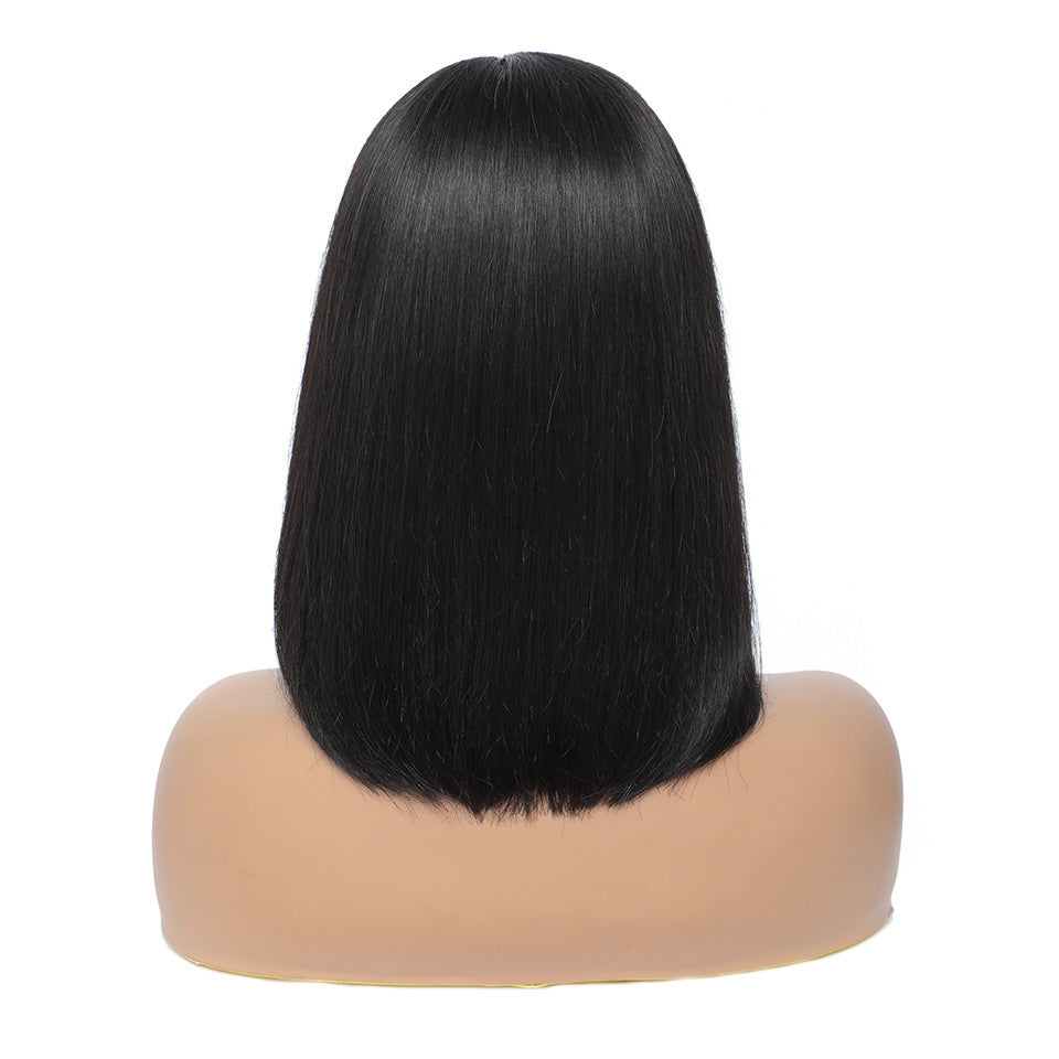 Chic Bob Wig with Blunt Bangs – Synthetic Hair