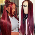 Full-head Red Long Straight Lace Human Wig