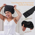 Silk Bonnet For Sleeping Women, Satin Hair Bonnet For Sleeping For Wavy Curly Natural Hair Women Men - Black